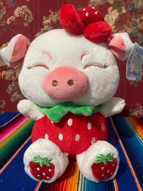 Plush Strawberry Pig Stuffed Animal - White & Red